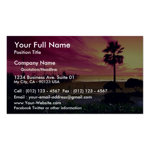 A gorgeous sunset at the pier, Huntington Beach, C Business Card Template