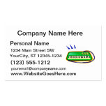 A green keytar with a blue strap graphic, business cards