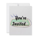 A green keytar with a blue strap graphic, personalized invites