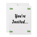 A green keytar with a blue strap graphic, custom invites