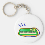 A green keytar with a blue strap graphic, key chain