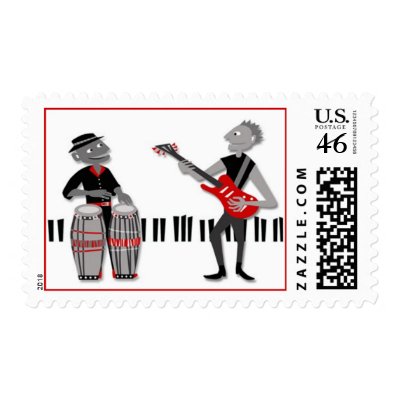 A Guitarist and A Parccasionist Postage by HoodiesCollection