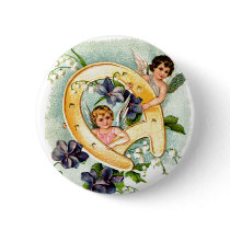 A Happy Birthday Cherub Greeting buttons