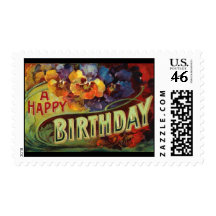 A Happy Birthday Vintage Painted Postage Stamps