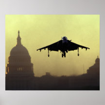 A Harrier jet landing on the Mall at dawn with Print