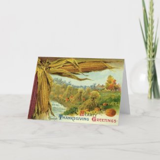 A Hearty Thanksgiving; Indian Corn and Haystacks Card