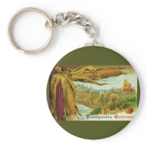 A Hearty Thanksgiving; Indian Corn and Haystacks Keychain