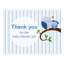 A Hoot Of A Baby Shower Blue Thank You Postcard