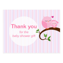 A Hoot Of A Baby Shower Pink Thank You Postcard