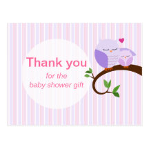 A Hoot Of A Baby Shower Purple Thank You Postcard