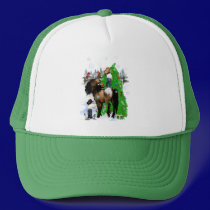 A Horse and Kid Christmas Hats