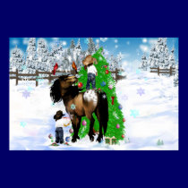 A Horse and Kid Christmas Oval Poster posters