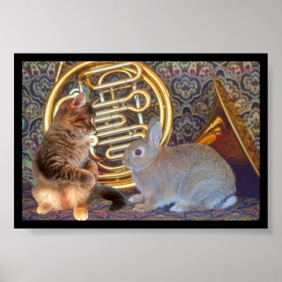 A Kitten, a Bunny and a French Horn Poster by GotCats