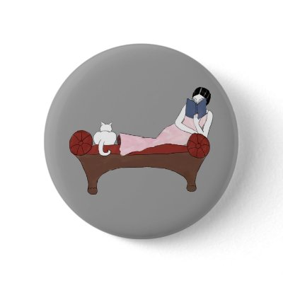 A Lady, A Cat and A Very Good Book Button by sfcount