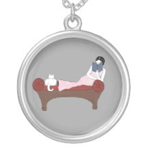 A Lady, A Cat and A Very Good Book Necklace