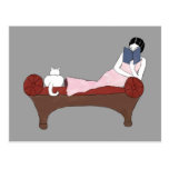 A Lady, A Cat and A Very Good Book Postcard