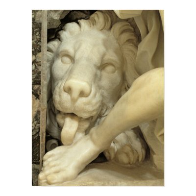 A Lion licking the foot of Daniel Print by bridgemanart