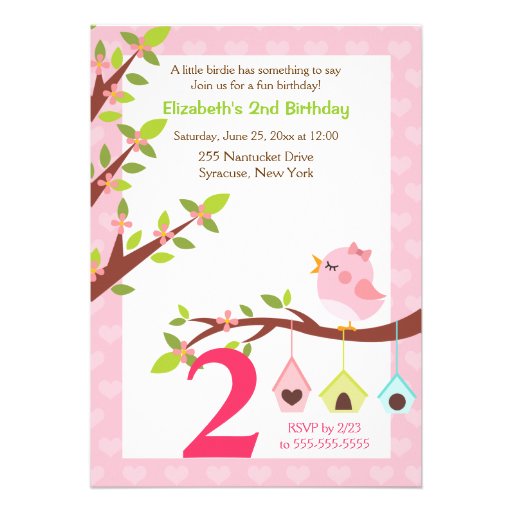 A Little Birdie Birthday Invitation (Any Age) Pink