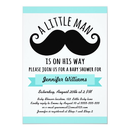 little man, aqua blue mustache baby shower 4.5x6.25 paper invitation little man, aqua blue mustache baby shower 4.5x6.25 paper invitation