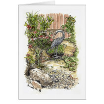 A lonely heron in a backyard greeting cards
