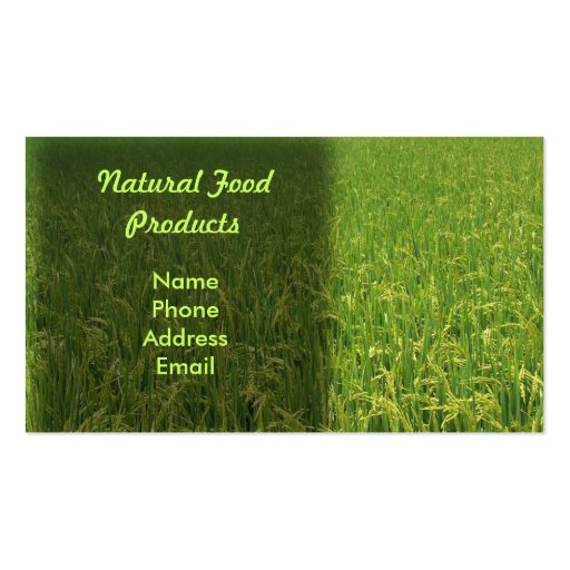 A lush green rice field business card template (front side)