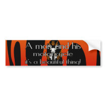 A man and his motorcycle bumper stickers