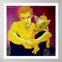 pig, pet, yellow, blonds, polestarimages, urban, sexy, guy, lowbrow, pop-art, animals, Poster with custom graphic design