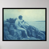 A Man Playing His Pipe 1888 Poster