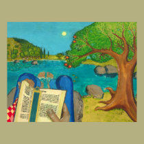 A Man Reading Psalm 1 in Hebrew Bible posters