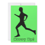 A man running, with the phrase "Hurry Up!" invitations