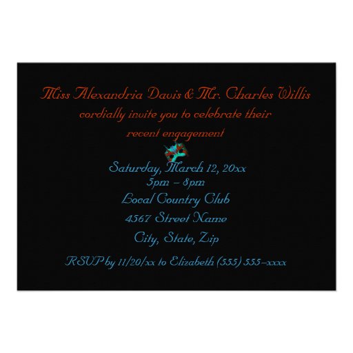 "A Mardi Gras Engagement Party" - Turquoise/Orange Card