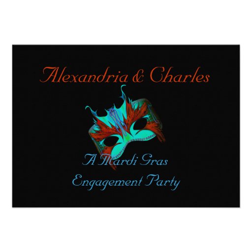 "A Mardi Gras Engagement Party" - Turquoise/Orange Card