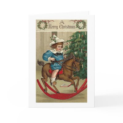 A Merry Christmas Child and Rocking Horse Greeting Card by vintagegiftmall