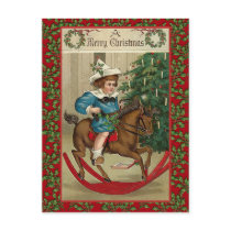 A Merry Christmas Rocking Horse Vintage Art Post Cards