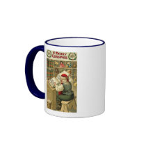 A Merry Christmas Santa in Workshop Card Coffee Mugs