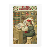 A Merry Christmas Santa in Workshop Card postcards