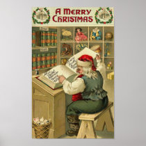 A Merry Christmas Santa in Workshop Card Print
