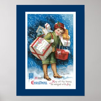 A Merry Christmas Vintage Card Design Print