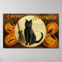A Merry Halloween Cat Card Posters