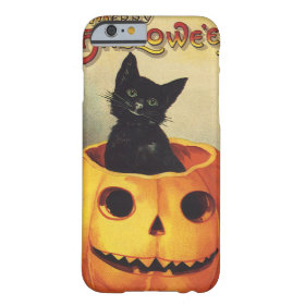 A Merry Halloween, Vintage Black Cat in Pumpkin Barely There iPhone 6 Case