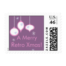 A Merry Retro Xmas in Lilac Postage Stamp