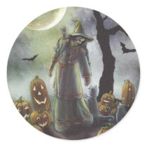 A misty walk at Halloween. Round Sticker