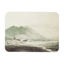 A monastery in an alpine valley (grey & blue washe rectangular magnet