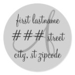 "A" monogram return address label - personalize Round Stickers