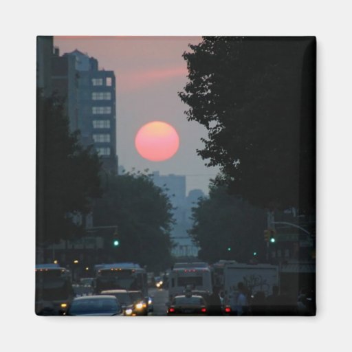 A more close up shot of Manhattanhenge - 5/31/11 Fridge Magnets
