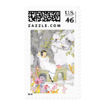 A Nap on Garden Bench Under Cherry Tree Stamps