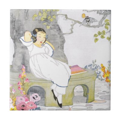 A Nap on Garden Bench Under Cherry Tree Tile by pinkalmond