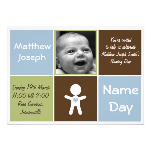a new heart name day baby boy invitation
