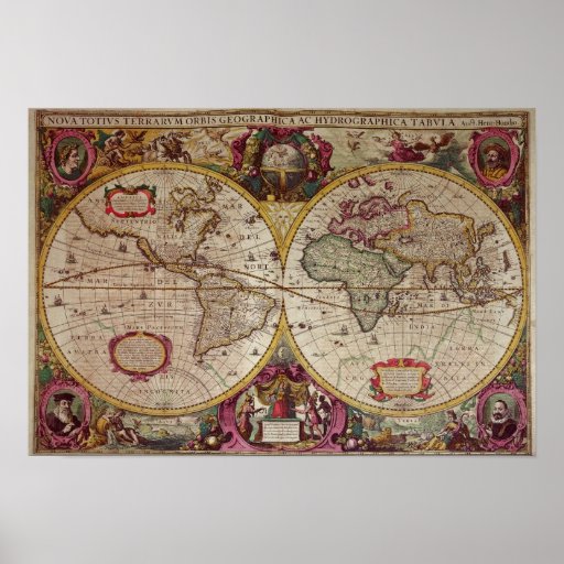 A New Land and Water Map of the Entire Earth Poster