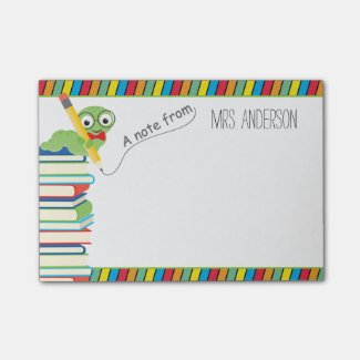 A Note From Teacher with a Bookworm Post-it® Notes